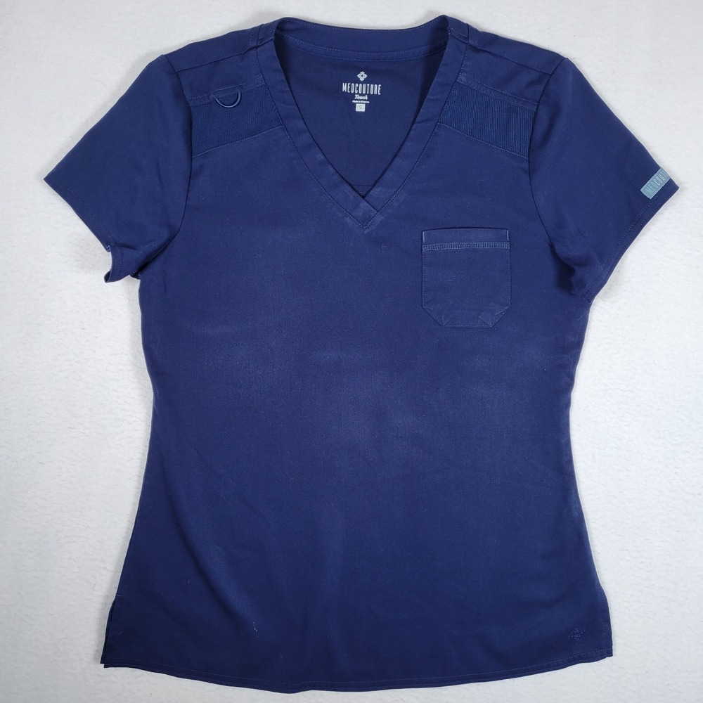 Med Couture Touch Women's Scrub V-Neck Top Navy Blue Size Small